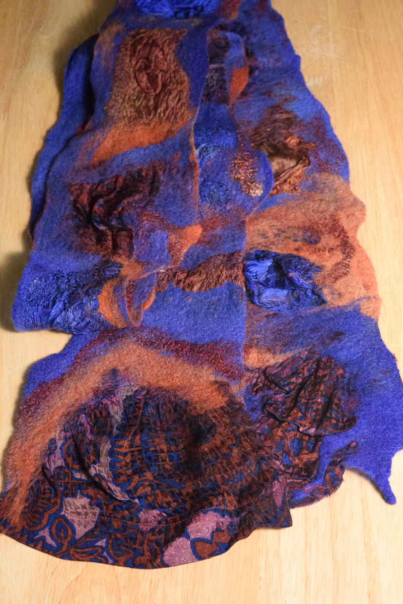 Handmade nuno felted collage scarfs by Melinda LaBarge