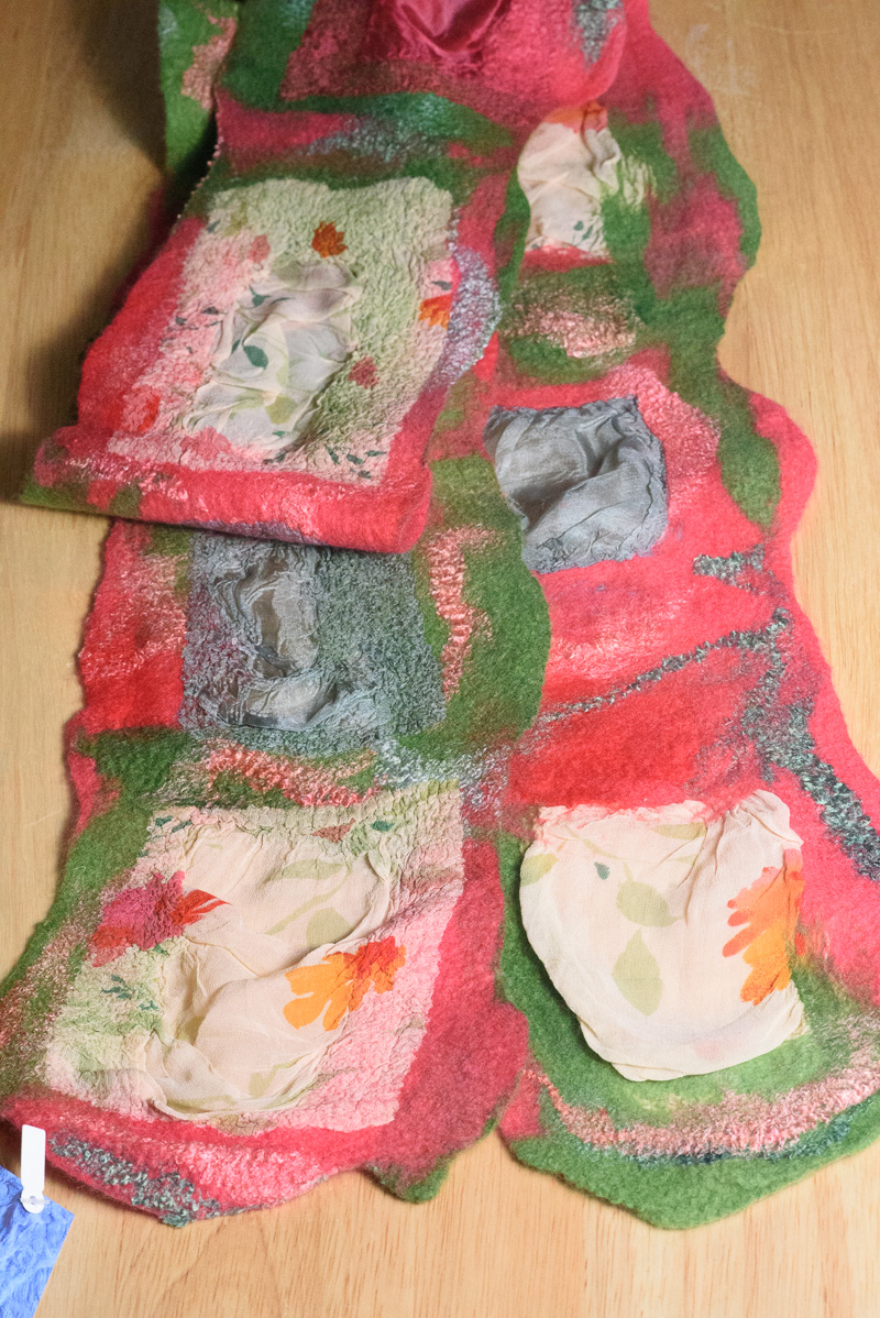 Handmade nuno felted collage scarfs by Melinda LaBarge