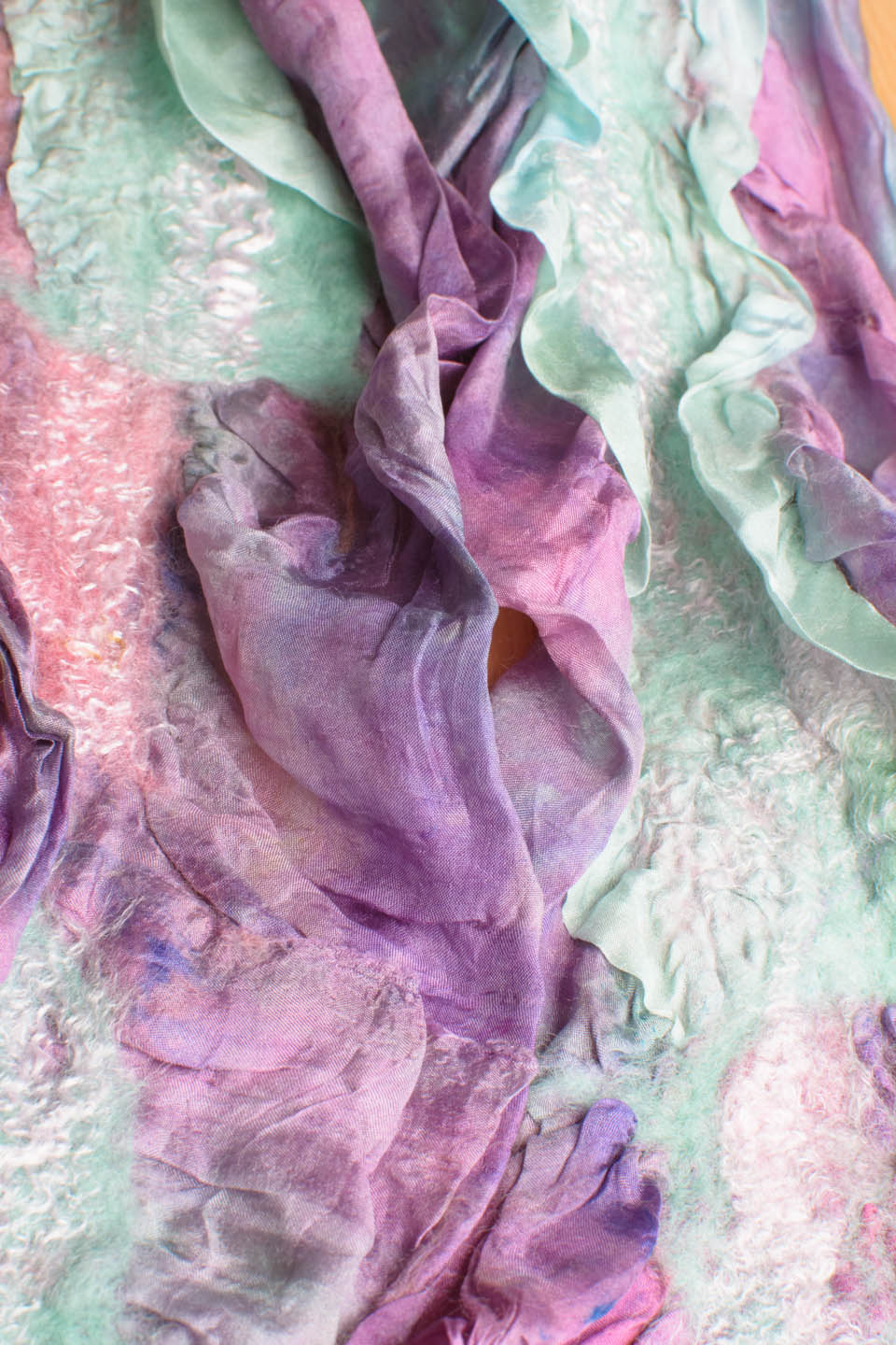 Handmade nuno felted colorwash scarfs by Melinda LaBarge