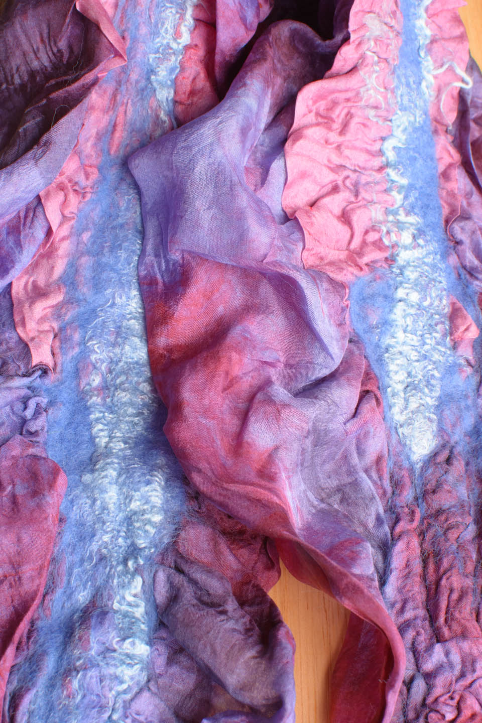 Handmade nuno felted colorwash scarfs by Melinda LaBarge