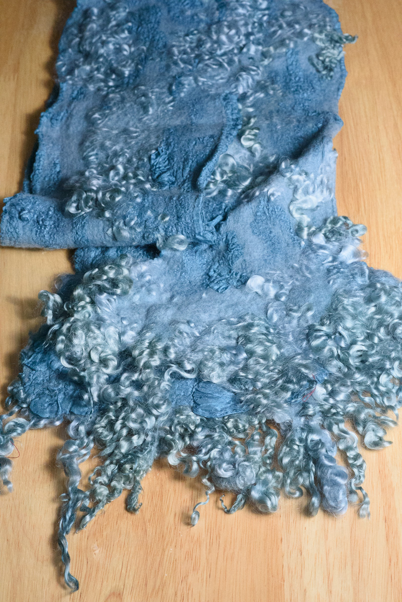 Handmade nuno felted wool locks scarfs by Melinda LaBarge