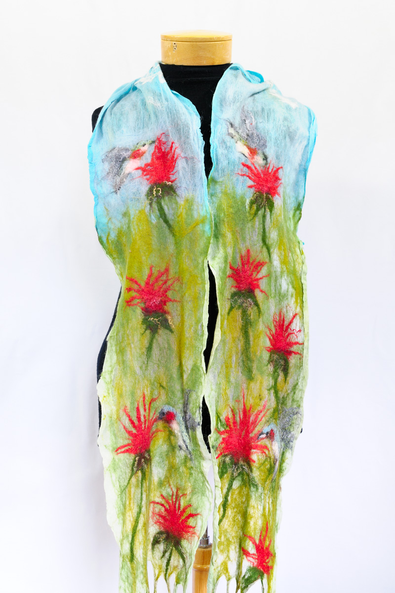 Handmade nuno felted floral scarfs by Melinda LaBarge